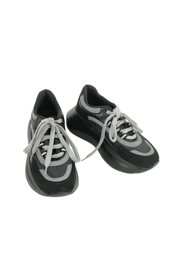Bağcıklı Çift Renk Kadın Ayakkabı - Siyah Gri