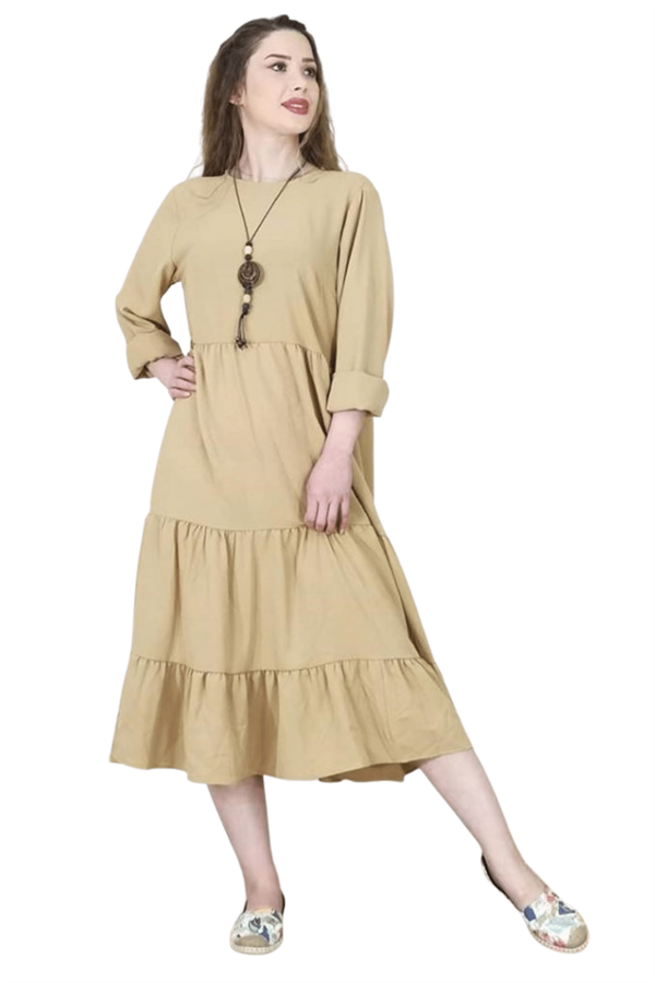 Kadın Camel Eteği Kat Kat Elbise