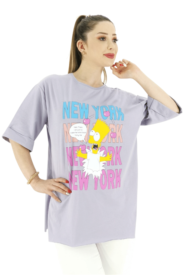 New York Baskılı Tshirt - Lila
