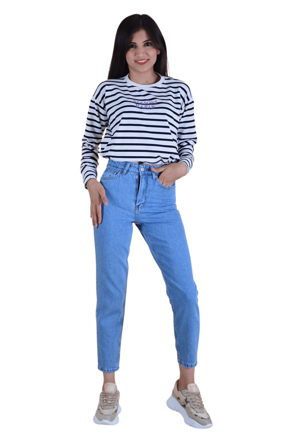Kadın Klasik Mom Kot Pantolon - Açık Mavi