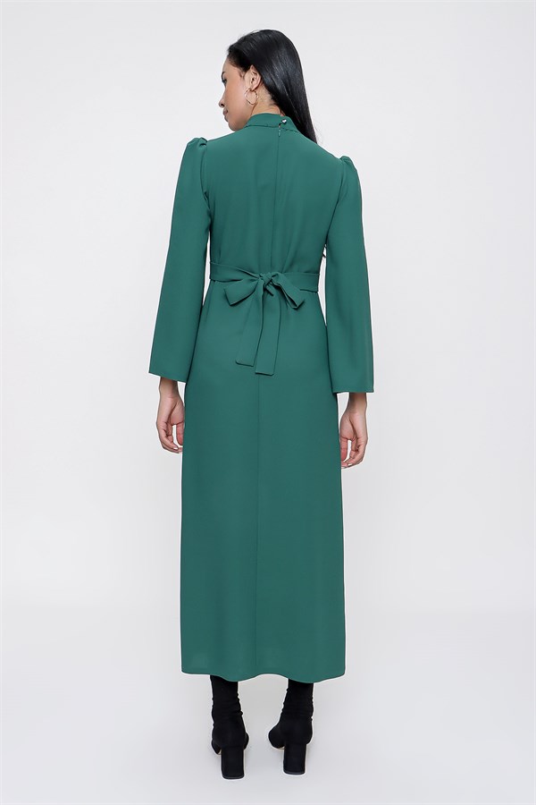 Kadın Zümrüt Yeşil Önden Bağlamalı Krep Elbise