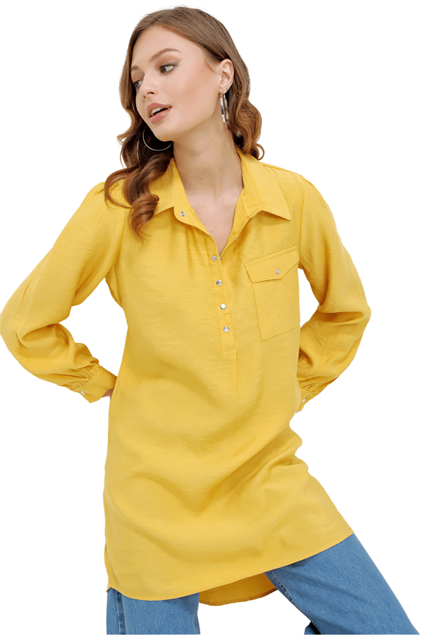 Kadın Sarı Metal Düğme Tunik