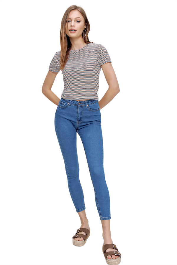 Kadın Koyu Mavi Yüksek Bel Kot Pantolon