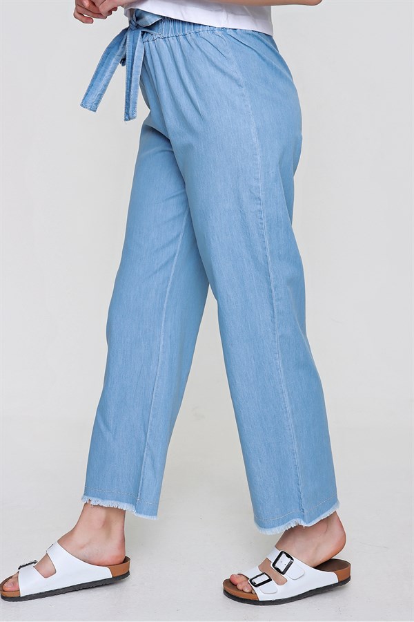 Kadın Açık Mavi Bol Paça Jeans Kot Pantolon