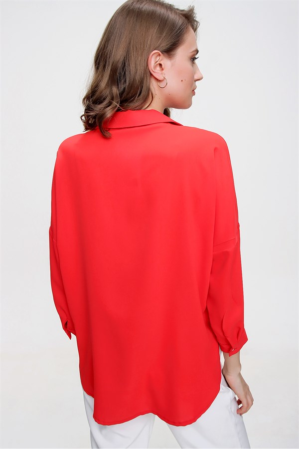 Kadın Kırmızı Fermuarlı Bluz