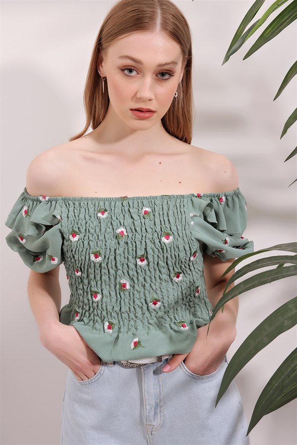Kadın Çağla Çiçek Desen Gipeli Bluz