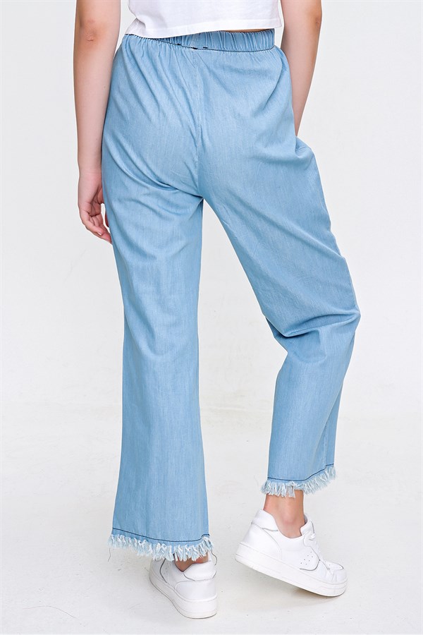 Kadın Açık Mavi Bel Lastik Tencel Pantolon