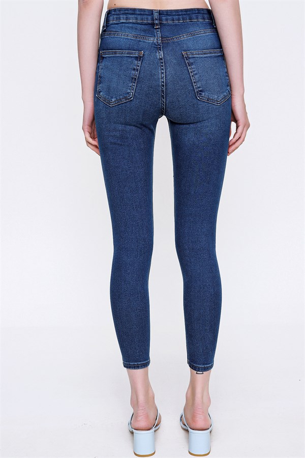 Kadın Koyu Mavi Yüksek Bel Jean Pantolon