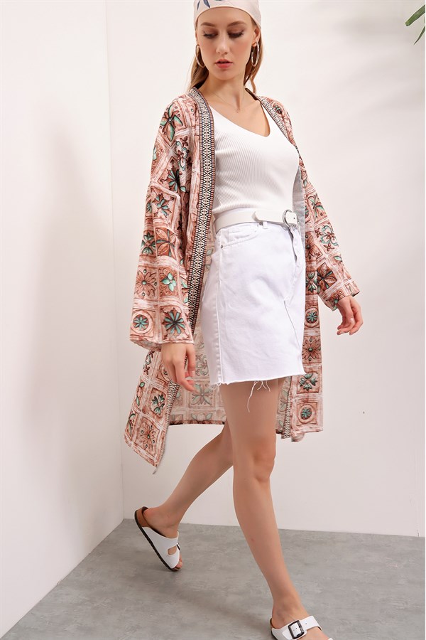 Kadın Taba Kuşaklı Kimono Ceket