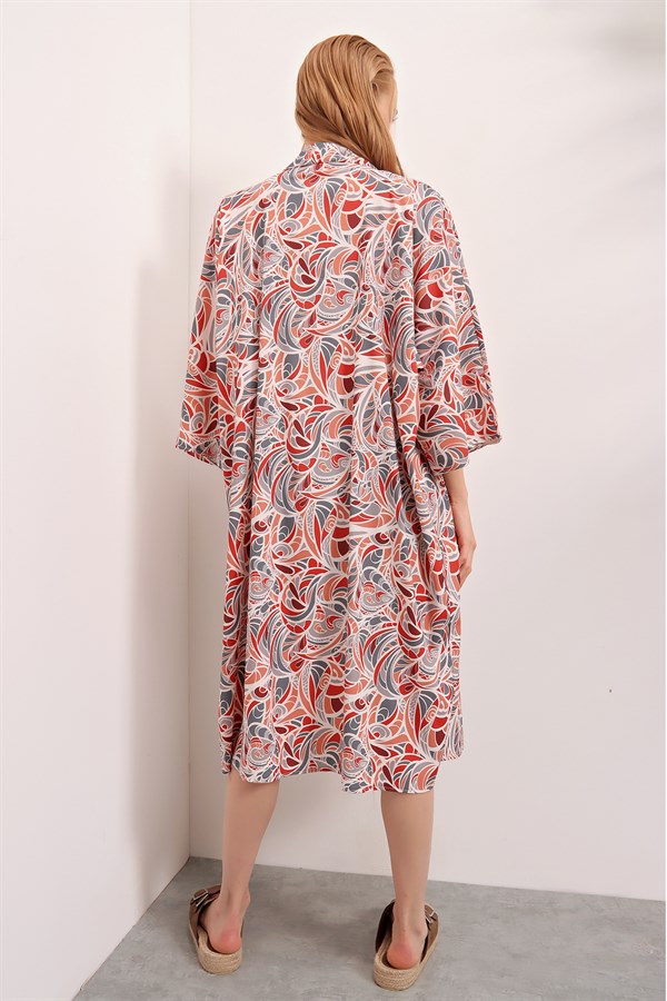 Kadın Kiremit Desenli Kimono Ceket