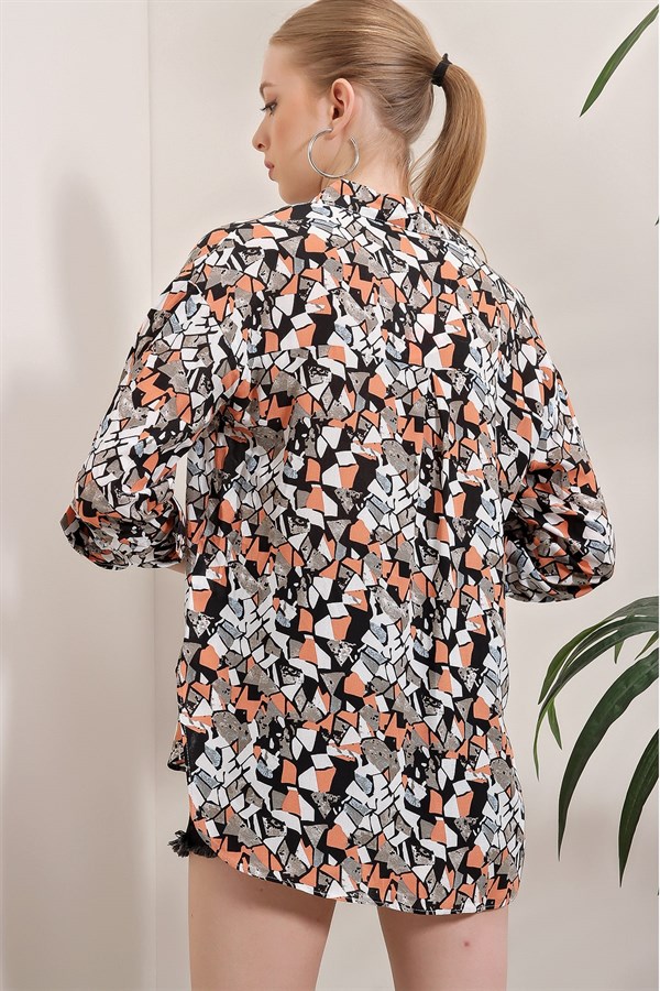 Kadın Somon Geometrik Desen Gömlek