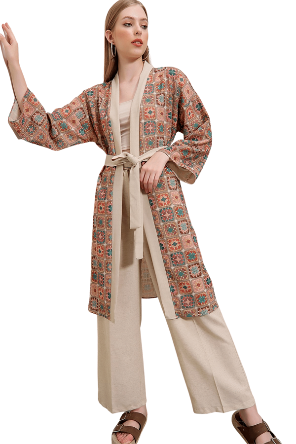 Kadın Gül Kurusu Garnili Kimono