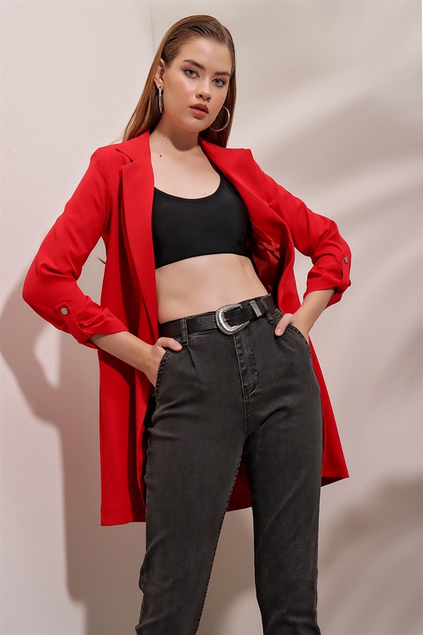 Kadın Kırmızı Uzun Ceket