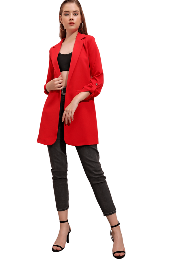 Kadın Kırmızı Uzun Ceket
