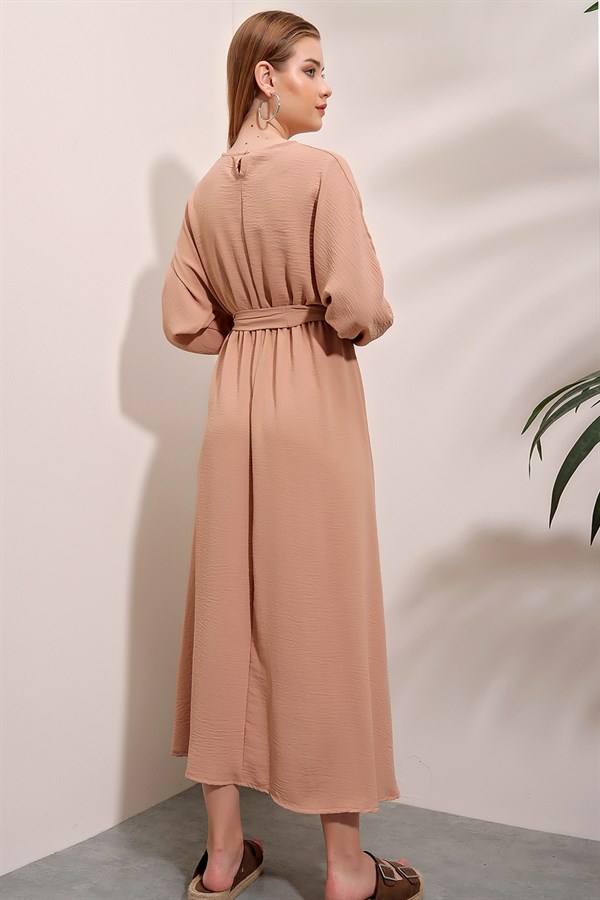 Kadın Vizon Kuşaklı Ayrobin Elbise
