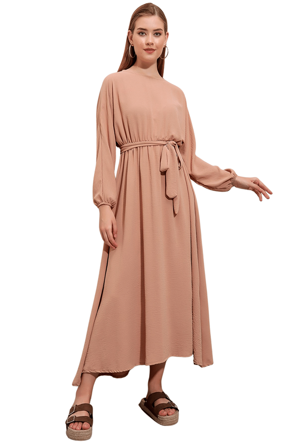 Kadın Vizon Kuşaklı Ayrobin Elbise