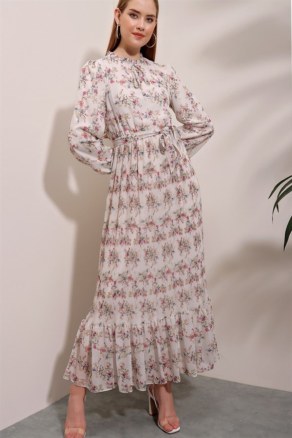 Kadın Taş Kuşaklı Şifon Elbise