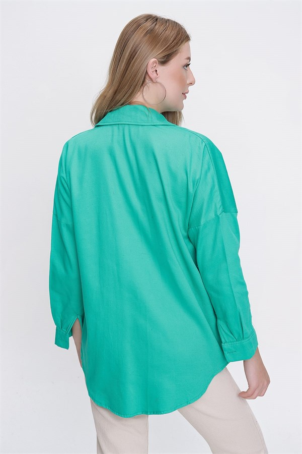 Kadın Yeşil Çift Cep Kapaklı Gömlek