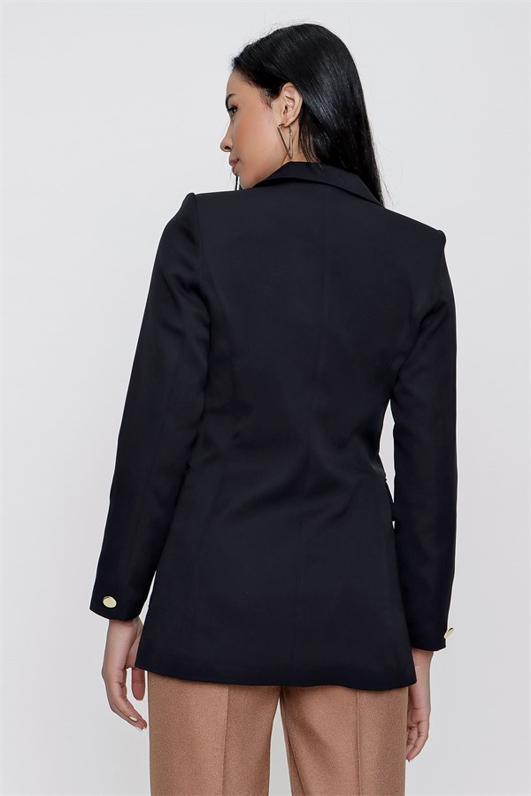 Kadın Siyah Cep Kapaklı Blazer Ceket