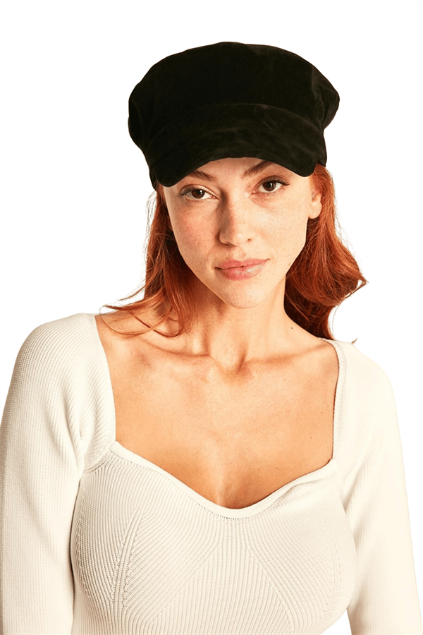Kadın Siyah Suet Kasket Şapka