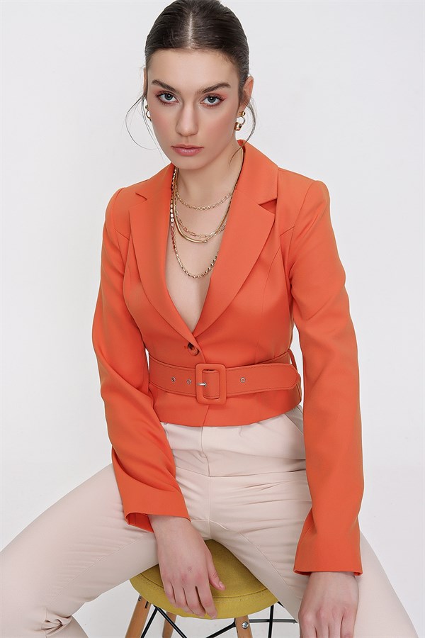 Kadın Orange  Kemerli Kısa Ceket
