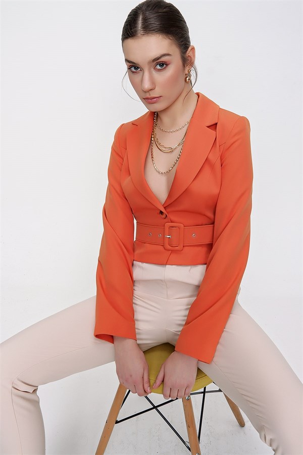 Kadın Orange  Kemerli Kısa Ceket