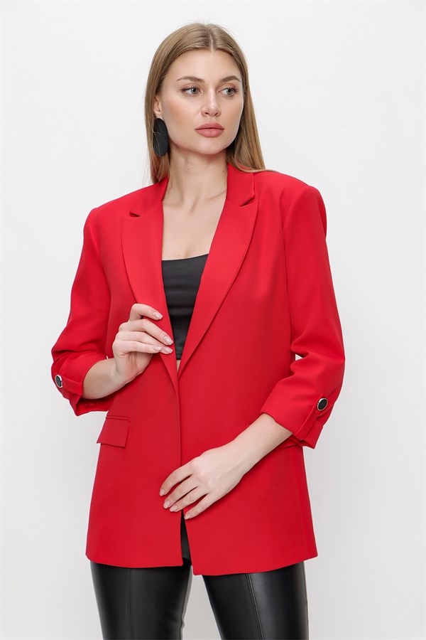 Kadın Kırmızı Kolu Apoletli Ceket