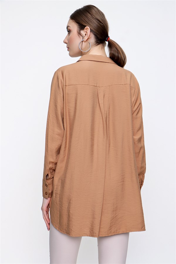 Kadın Camel Önü Taş İşlemeli Gömlek