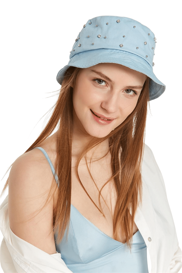Kadın Bebe Mavi Üzeri Taşlı Bucket Şapka