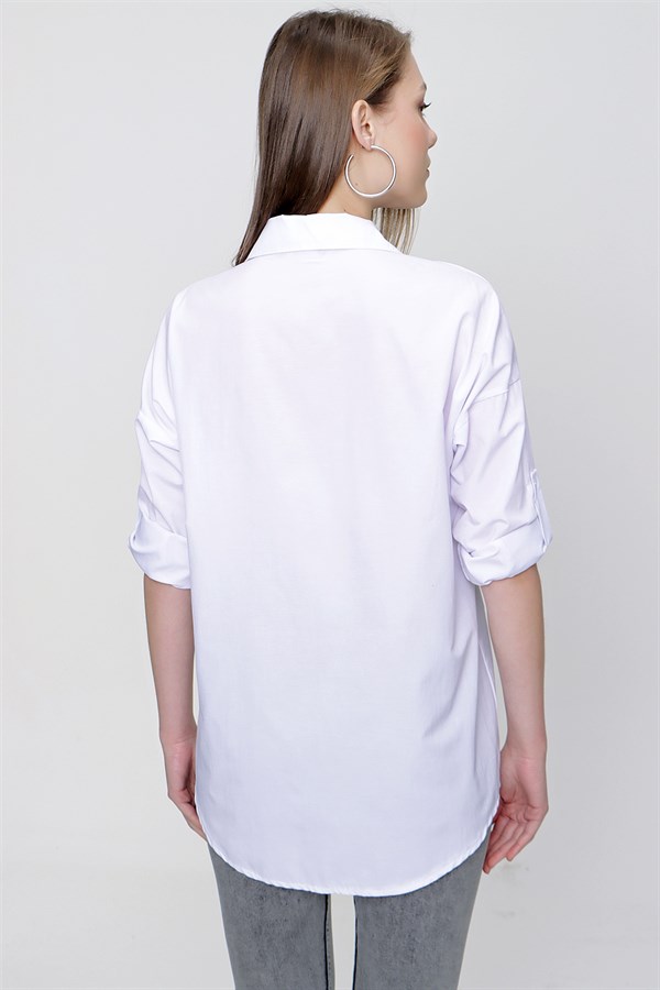 Kadın Beyaz Yaka Süslemeli Gömlek