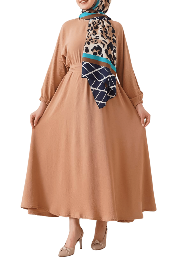 Kadın Camel Kuşaklı Ayrobin Elbise