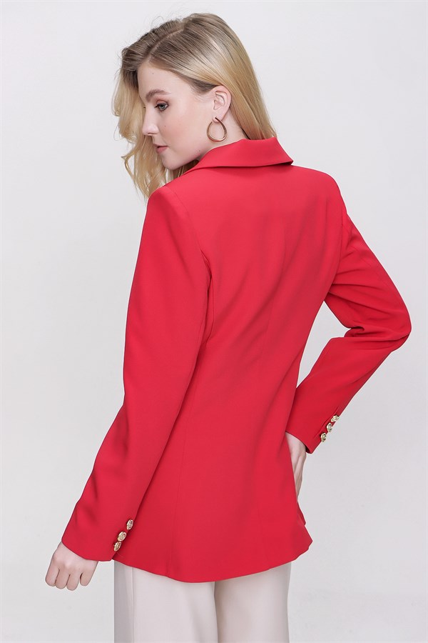 Kadın Kırmızı Düğme Detaylı Blazer Ceket