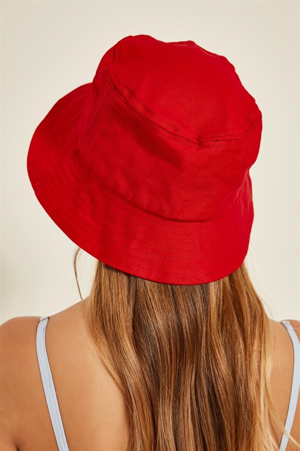 Kadın Kırmızı Sade Bucket Şapka