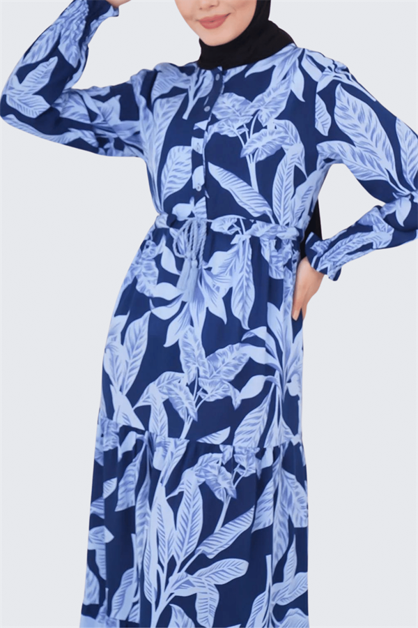 Kadın Laci Önden Bağlamalı Yaprak Desen Boydan Elbise