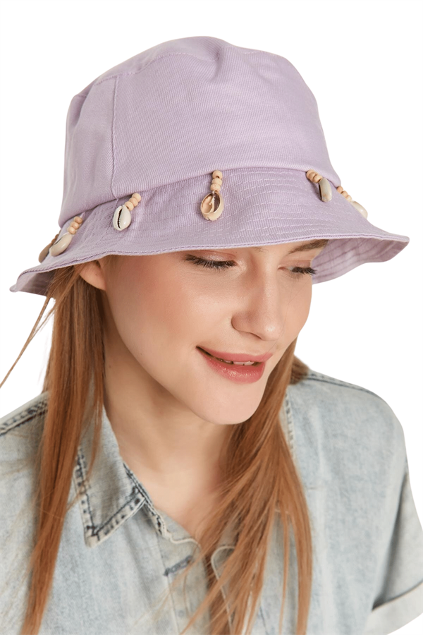 Kadın Lila Deniz Kabuğu Püsküllü Bucket Şapka