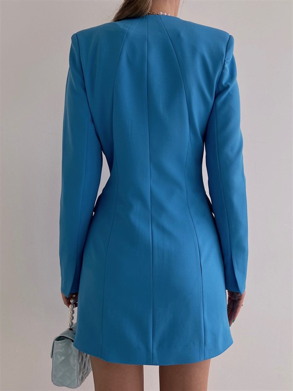 Kadın Mavi Önü Tek Çıtçıt Kapama Ceket