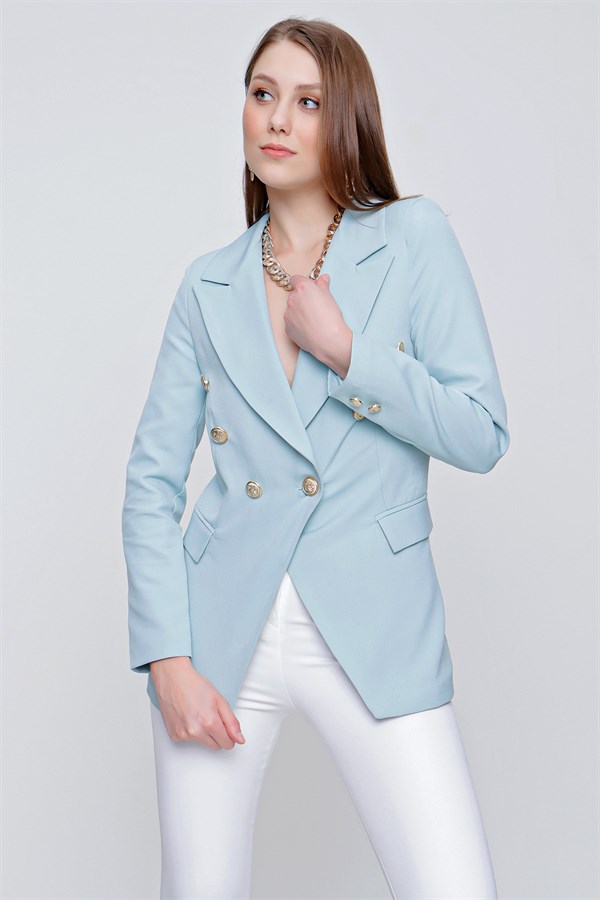 Kadın Mint Kruvaze Yaka Blazer Ceket