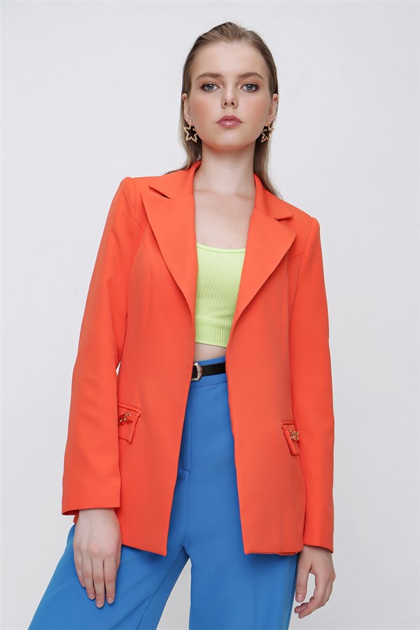 Kadın Orange Cep Kapak Zincirli Ceket