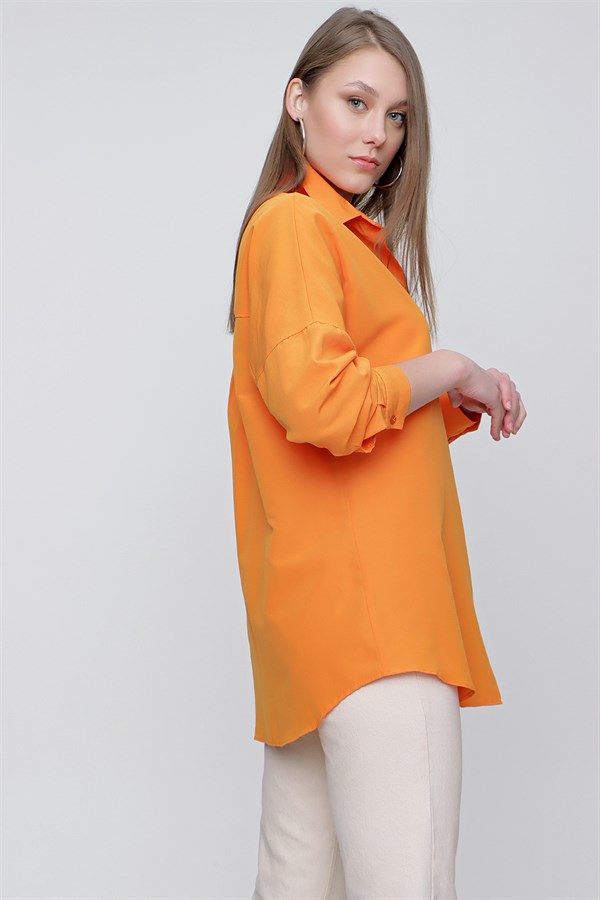Kadın Orange Geniş Yaka Düz Gömlek