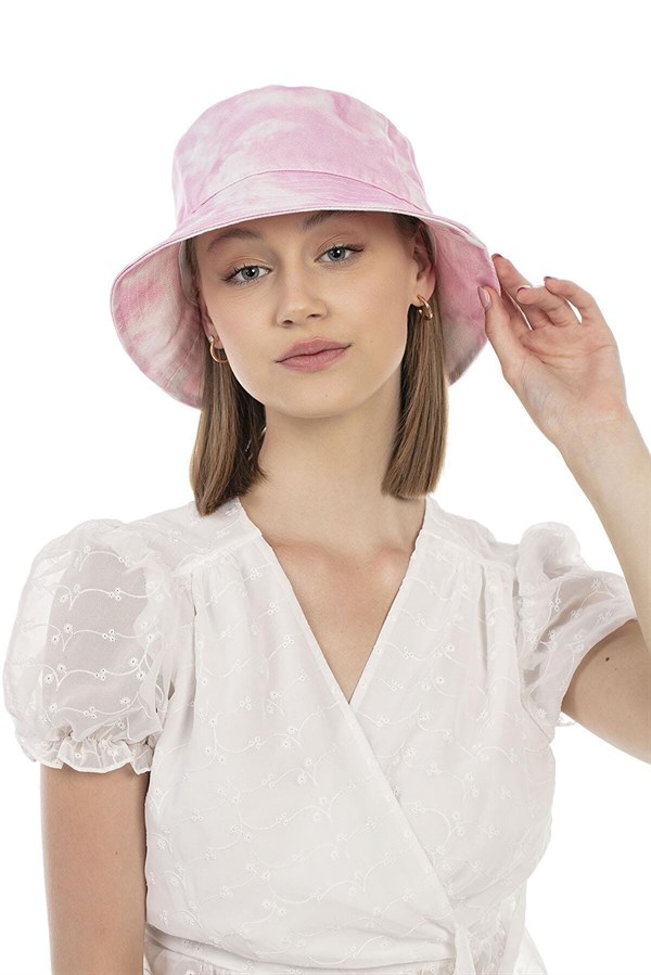 Kadın Pembe Batik Desenli Bucket Şapka