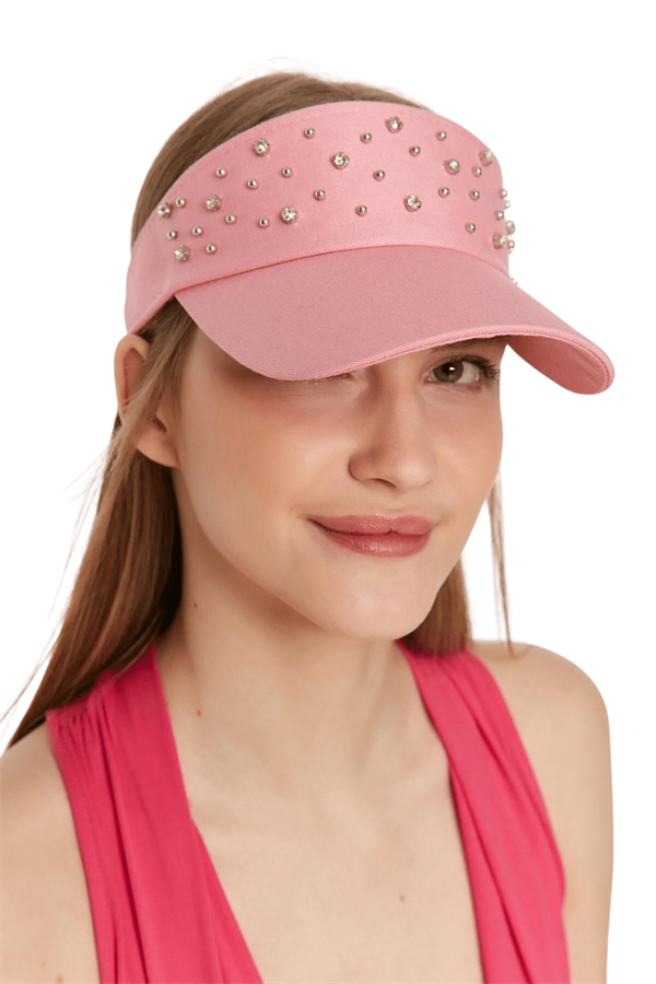Kadın Pembe Üzeri Taşlı Tenisçi Şapka