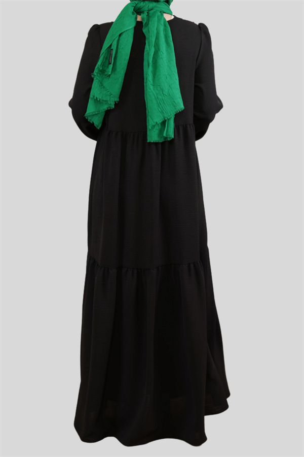 Kadın Siyah Çift Pileli Boydan Elbise
