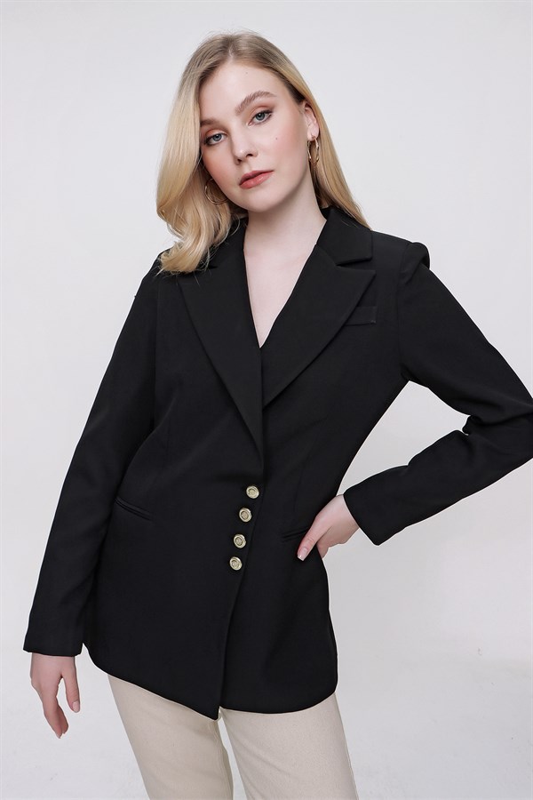 Kadın Siyah Düğme Detaylı Blazer Ceket