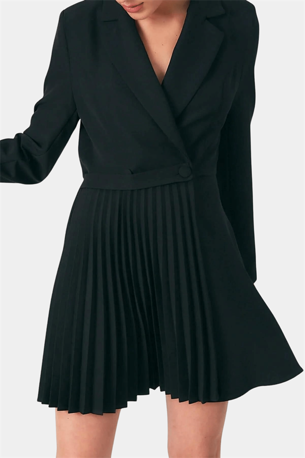 Kadın Siyah Piliseli Ceket Elbise
