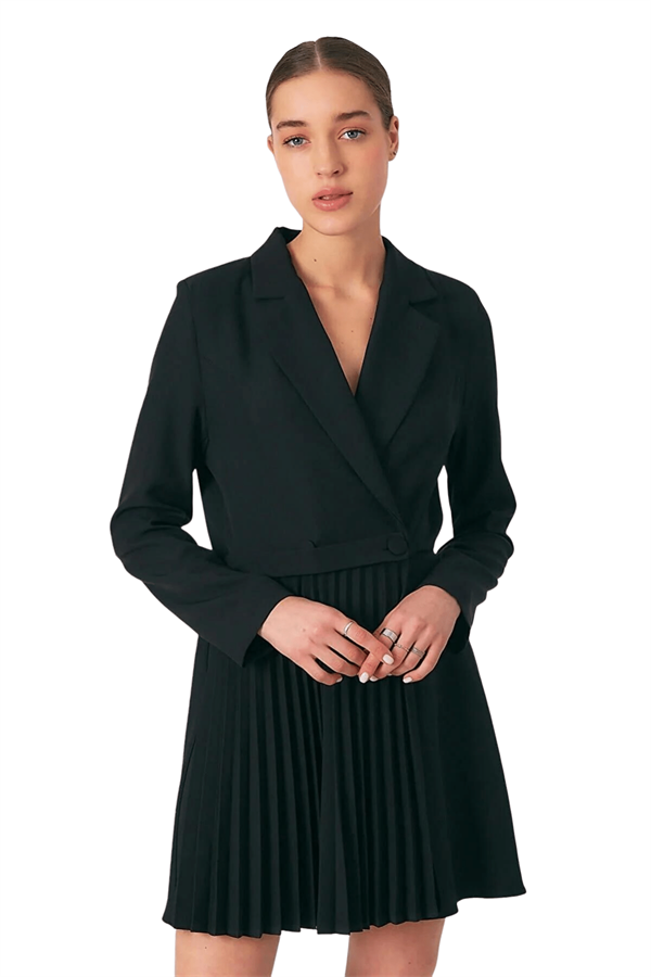 Kadın Siyah Piliseli Ceket Elbise