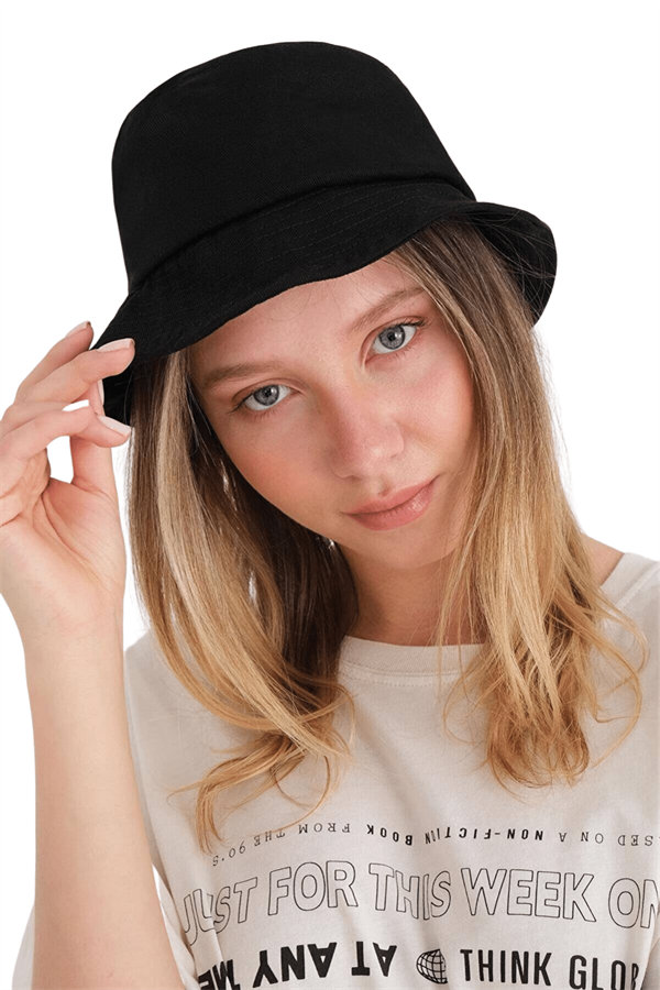 Kadın Siyah Sade Bucket Şapka