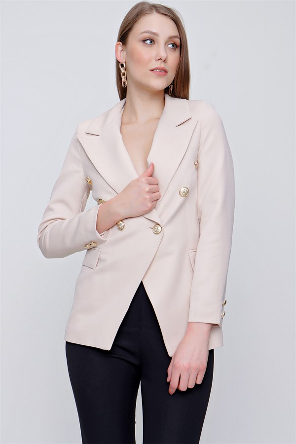 Kadın Taş Kruvaze Yaka Blazer Ceket 