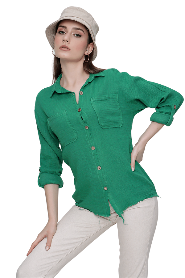 Kadın Yeşil Altı Püsküllü Gömlek