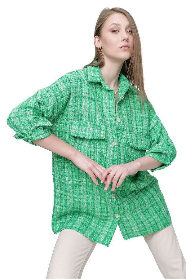 Kadın Yeşil Çift Cep Gömlek
