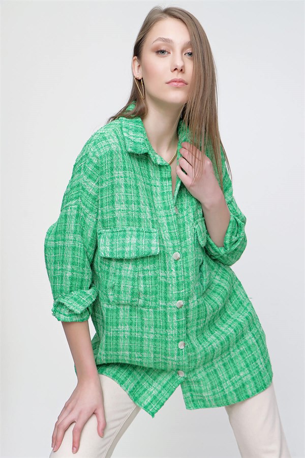 Kadın Yeşil Çift Cep Gömlek